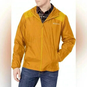 Columbia Mens Windbreaker XL Gold Yellow Hood Flashback Water Resistant Outdoor